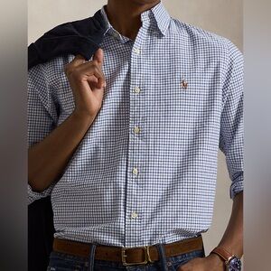 Ralph Lauren Blue Gingham Button-Down Oxford Shirt